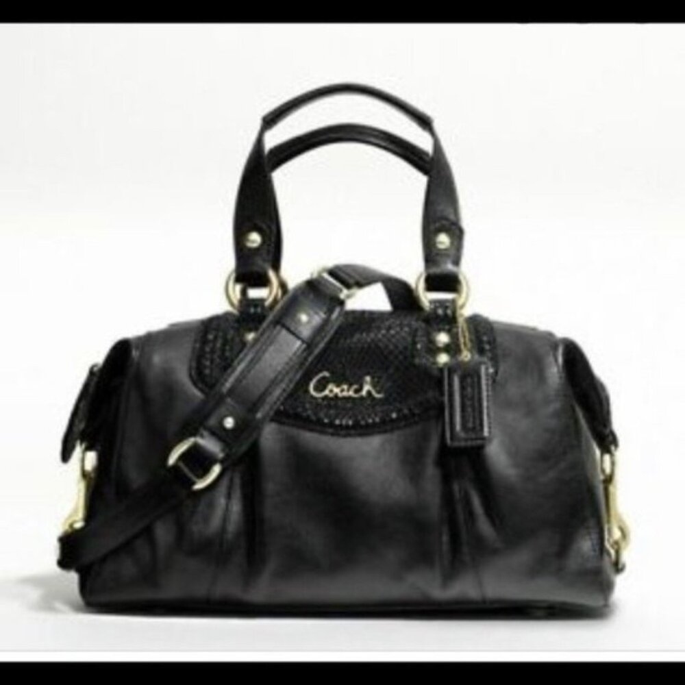 Like New Coach Ashley Python Black Leather Shoulder Bag Purse